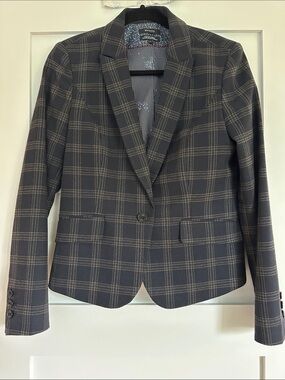 RW&Co. stretch lining navy gray plaid blazer size 8